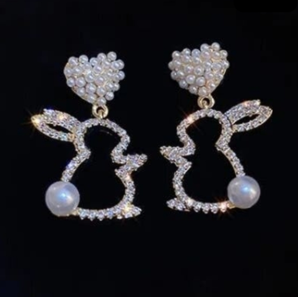 Rhinestone Easter Bunny Silhouette Earrings